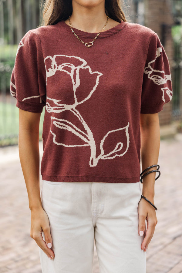 Ripples Of Grace Brown Floral Sweater