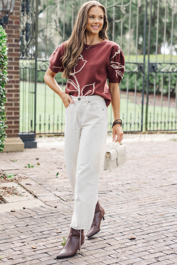 Ripples Of Grace Brown Floral Sweater