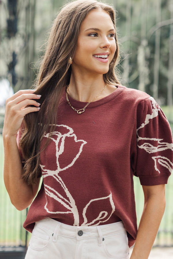 Ripples Of Grace Brown Floral Sweater