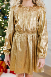 Girls: AnnaBelle Textured Gold Foiled Smocked Dress