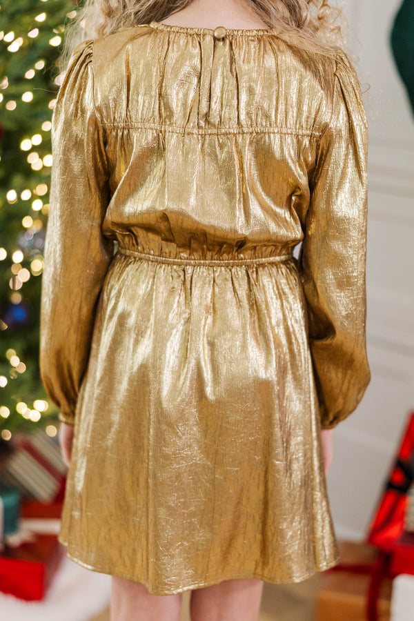 Girls: AnnaBelle Textured Gold Foiled Smocked Dress