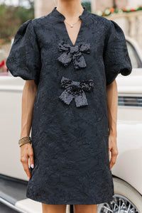 Ever After Hours Black Brocade Bow Shift Dress