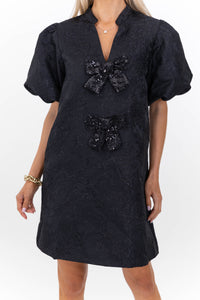 Ever After Hours Black Brocade Bow Shift Dress