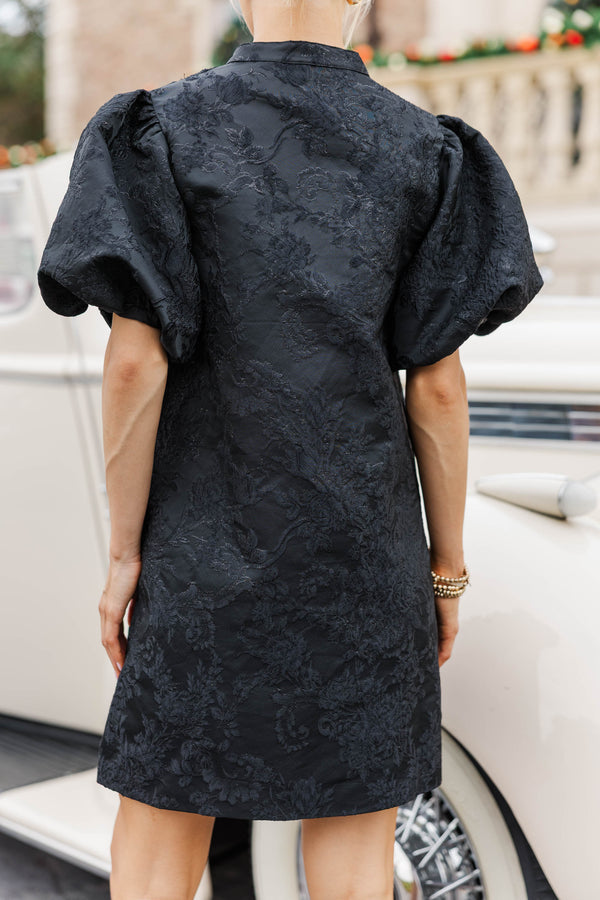 Ever After Hours Black Brocade Bow Shift Dress