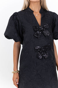 Ever After Hours Black Brocade Bow Shift Dress