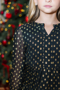 Girls: In Your Happy Place Black and Gold Metallic Dress