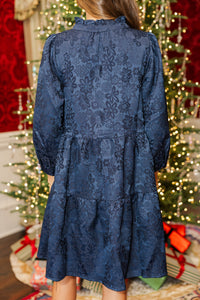 All Up To You Navy Blue Textured Dress