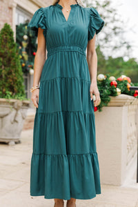 Coming Back For You Emerald Green Tiered Midi Dress