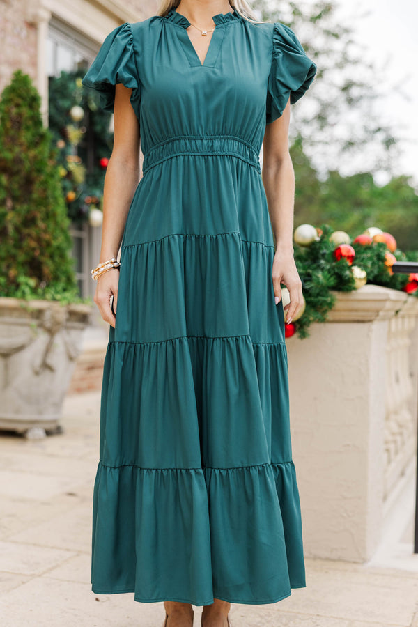 Coming Back For You Emerald Green Tiered Midi Dress