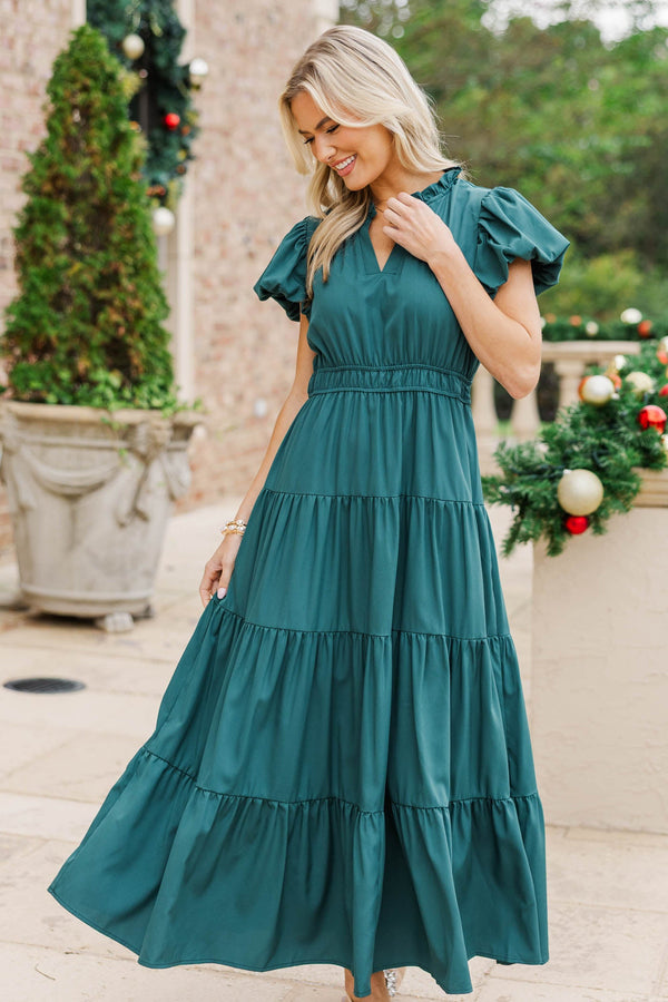 Coming Back For You Emerald Green Tiered Midi Dress