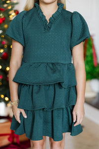 Girls: Something New Emerald Green Textured Babydoll Dress