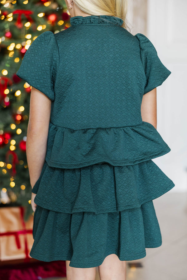 Girls: Something New Emerald Green Textured Babydoll Dress