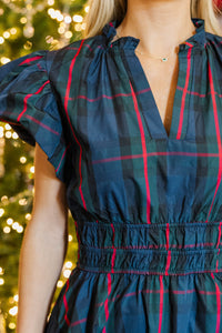 Let's Get Going Navy Plaid Dress