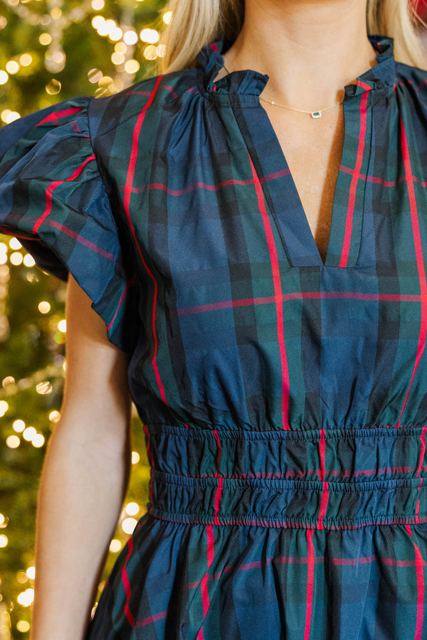 Let's Get Going Navy Plaid Dress