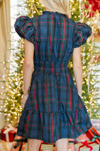 Let's Get Going Navy Plaid Dress