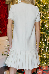 The Tradition Cream Embellished Pleated Tweed Dress