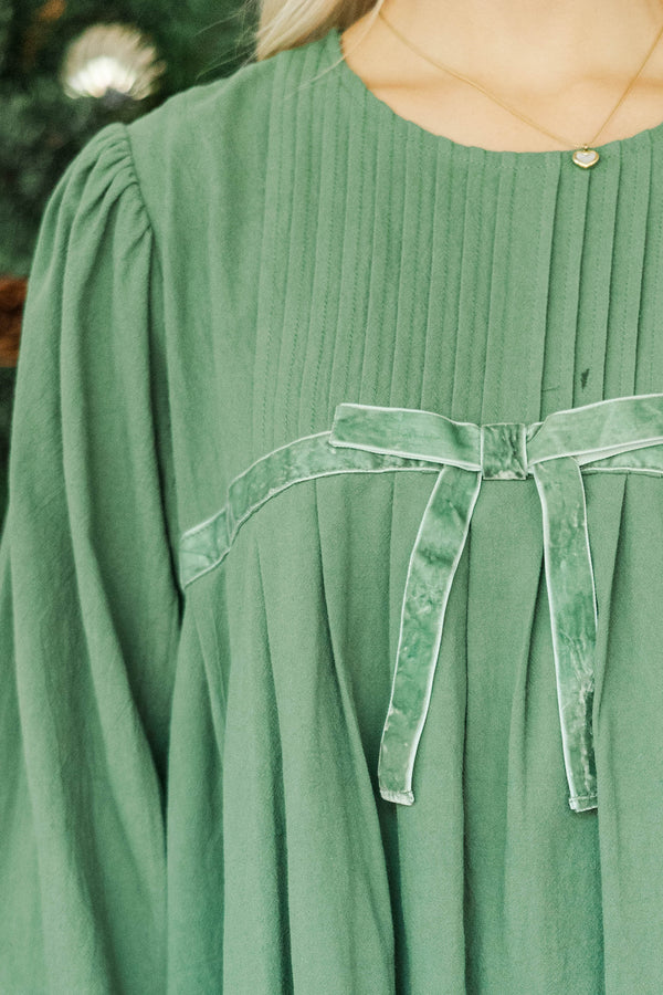 The Gathered Moment Emerald Babydoll Dress