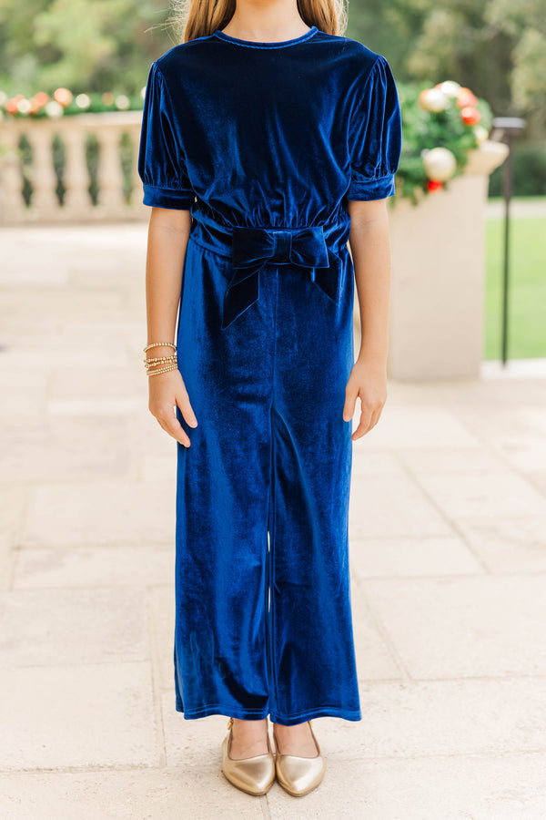 Girls: The Hailey Navy Blue Velvet Jumpsuit