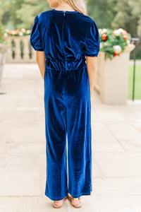 Girls: The Hailey Navy Blue Velvet Jumpsuit