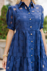 So Worth It Navy Organza Button Down Midi Dress