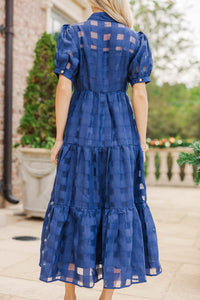 So Worth It Navy Organza Button Down Midi Dress