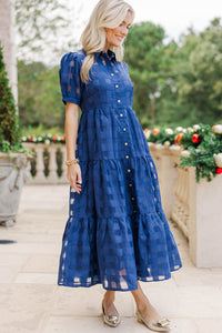 So Worth It Navy Organza Button Down Midi Dress