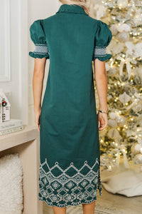 The Woodland Muse Emerald Embroidered Midi Dress