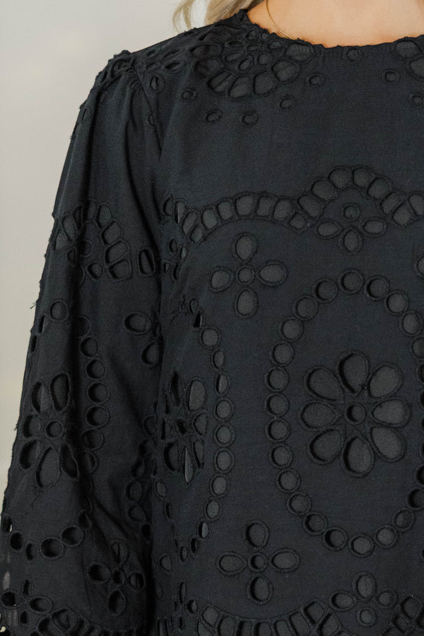 Always Elegant Black Eyelet Dress
