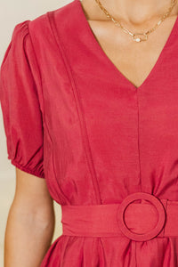 For All The World Burgundy Balloon Sleeve Dress