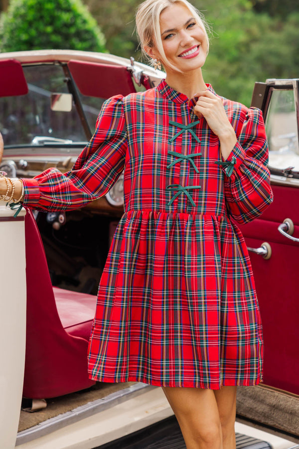 red plaid long dress Sail to Sable Red Plaid Fit & Flare Tunic Dress | Red Plaid