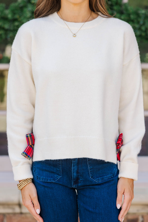 Side To Side Oatmeal Bow Sweater