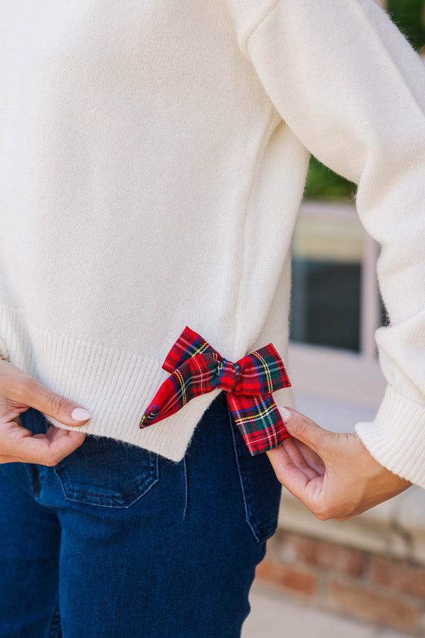 Side To Side Oatmeal Bow Sweater