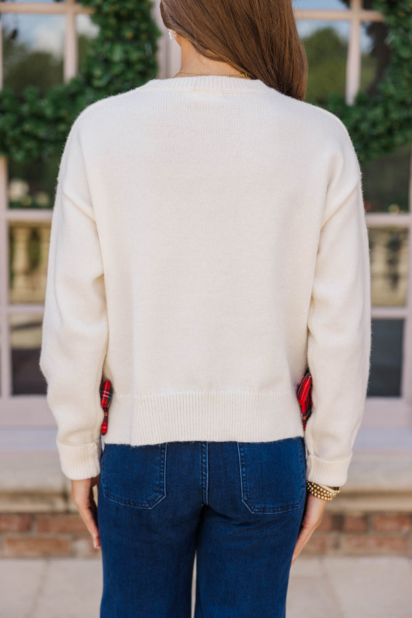 Side To Side Oatmeal Bow Sweater