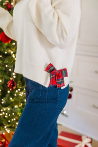 Side To Side Oatmeal Bow Sweater