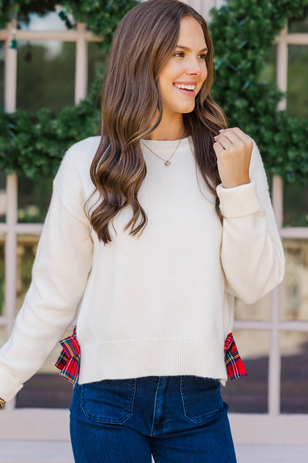 Side To Side Oatmeal Bow Sweater