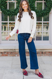 Side To Side Oatmeal Bow Sweater