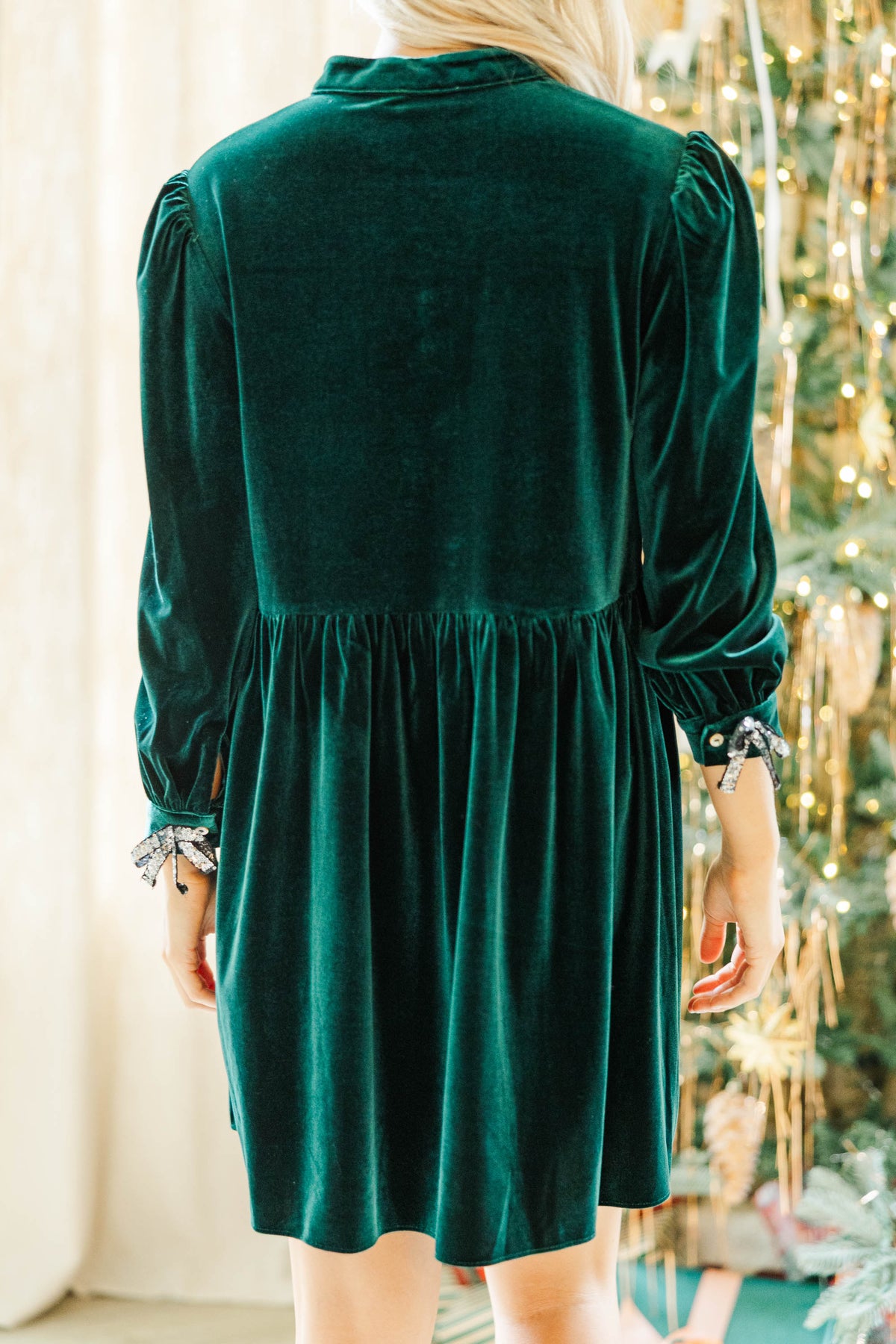 green long sleeve dress velvet Pomander Place Hunter Green Velvet Samantha Dress Hunter Green / S main image 1