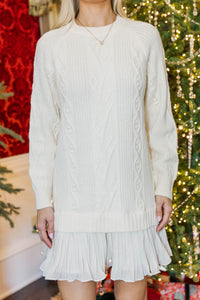 Dream About You Cream Pleated Sweater Dress