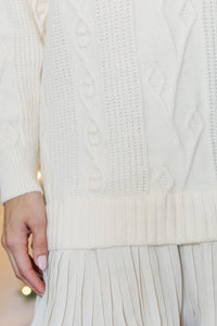 Dream About You Cream Pleated Sweater Dress