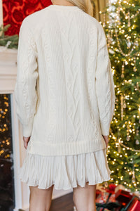 Dream About You Cream Pleated Sweater Dress