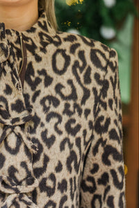 Cool And Cozy Brown Leopard Bow Detail Coat