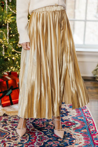 Evening Elegance Champagne Pleated Midi Skirt