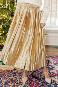 Evening Elegance Champagne Pleated Midi Skirt