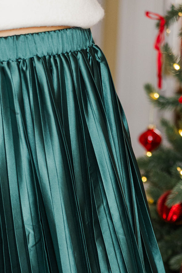 Evening Elegance Emerald Pleated Midi Skirt