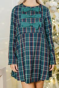 A Winter Favorite Navy Plaid Bow Dress