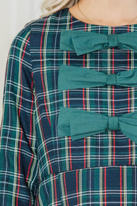 A Winter Favorite Navy Plaid Bow Dress