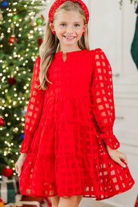 Girls: In Your Happy Place Red Textured Dress