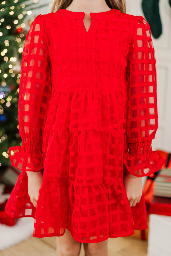 Girls: In Your Happy Place Red Textured Dress