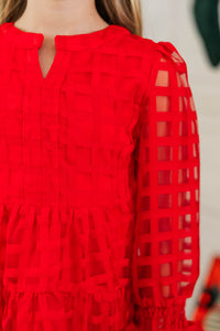 Girls: In Your Happy Place Red Textured Dress