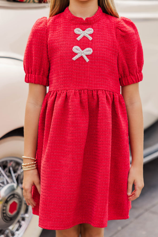 Girls: The Gwen Red Embellished Tweed Dress